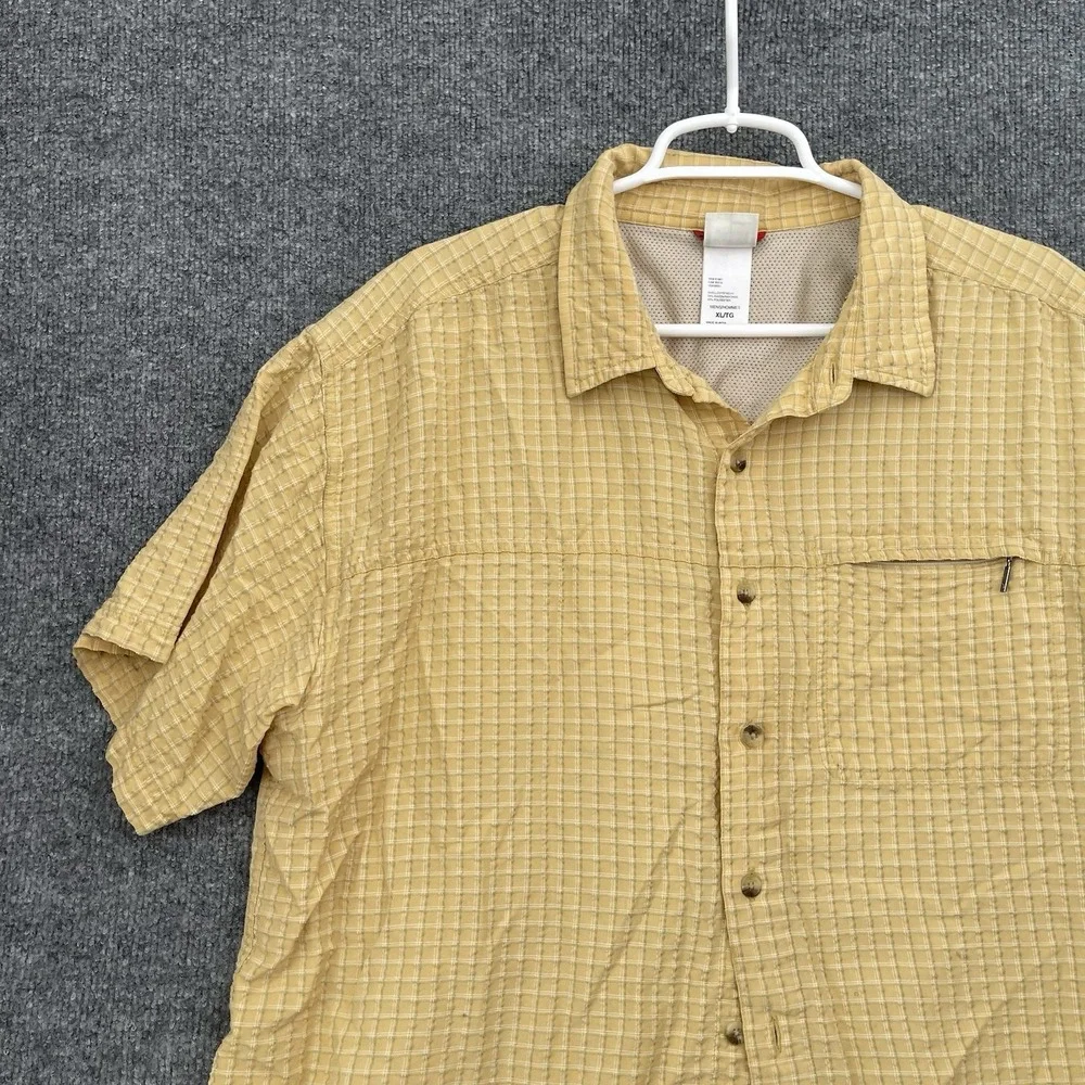 The North Face Shirt Men's Sz XL Yellow Plaid Short Sleeve Hiking Button Top